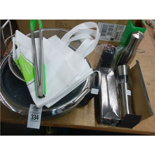 Wolfgang Puck Salt/Pepper Mills, Warmer, Tongs