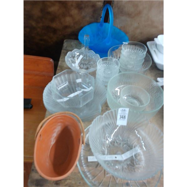 Art Glass Basket, Crystal, Asst. Glass Sea Shell Dishes, Bowls