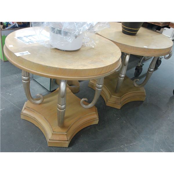 Ornate Burl Round End Tables - Pair
