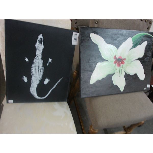 Unframed Oil On Canvas Alligator/Floral