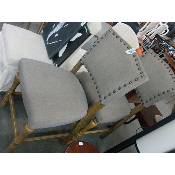 Gray Button Trim Cloth Padded Stools - Pair