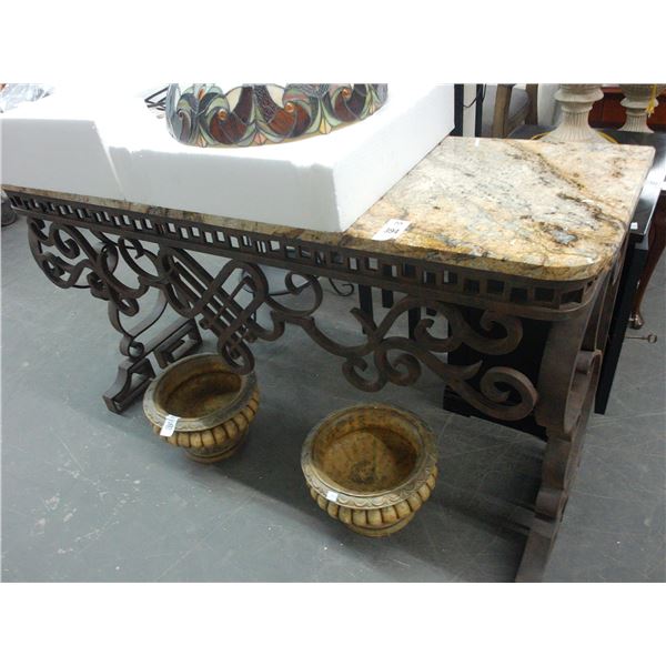 Ornate Iron Base Granite Top Patio Hall Table