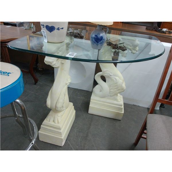 Dragon Pedestal Glasstop Corner Hall Table