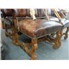 Image 2 : Ornately Carved Base Button Trim Leather Dining Chairs - Set of 4
