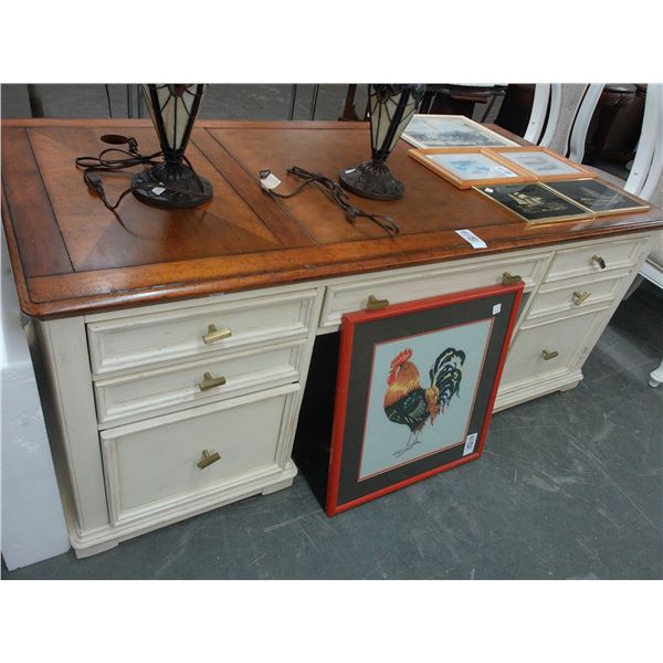 Distressed Beige w/Oak Top Leather Inlay Desk