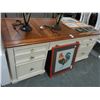 Image 1 : Distressed Beige w/Oak Top Leather Inlay Desk