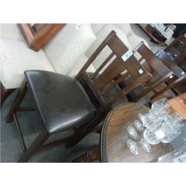 Dark Oak Round Padded Bar Stools - Set of 3