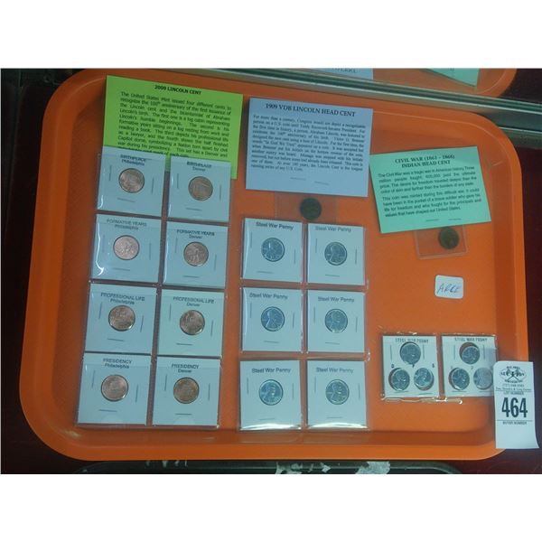 Lincoln Head Cents 9, Steel War Pennies 12, Silver War Indian Head Cent