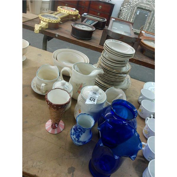 Floral Stoneware Dishes, Asst. Blue Ice Cream Vases