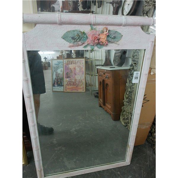 Framed Floral Angel Motif Mirror - 24  X  36  - No Shipping