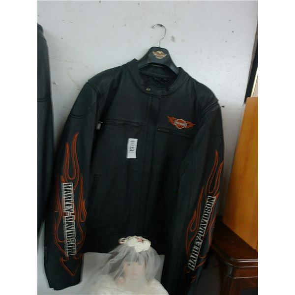 Harley Davidson Black w/Orange Flames Leather Jacket