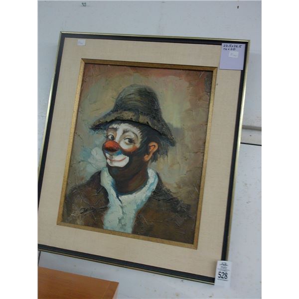 Framed Textured Oil ON Canvas Clown Artist Signed - 20  X  30