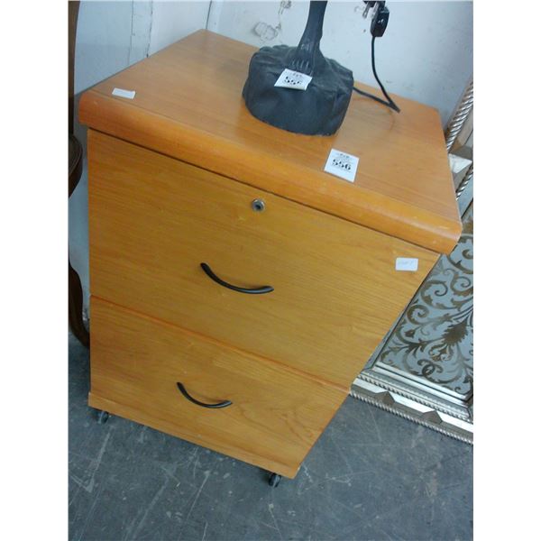 Light Oak Rolling 2 Drawer Filing Cabinet