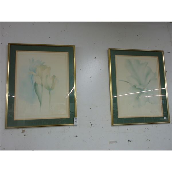 Framed Artist Signed Florals - Pair
