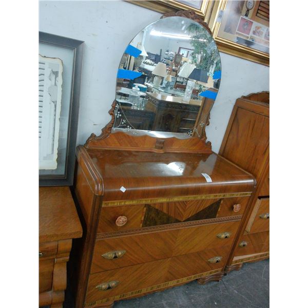 Burl Antique Dresser w/Mirror, Highboy, Bed Set