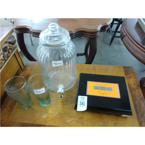 Coke Glasses, Cigar Box, Glass Decanter