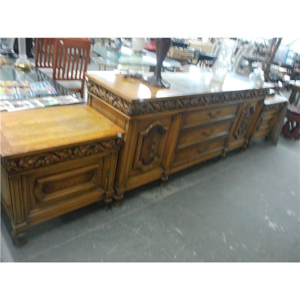 Ornately Carved Buffet w/End Table Cabinets - 3 Pc.