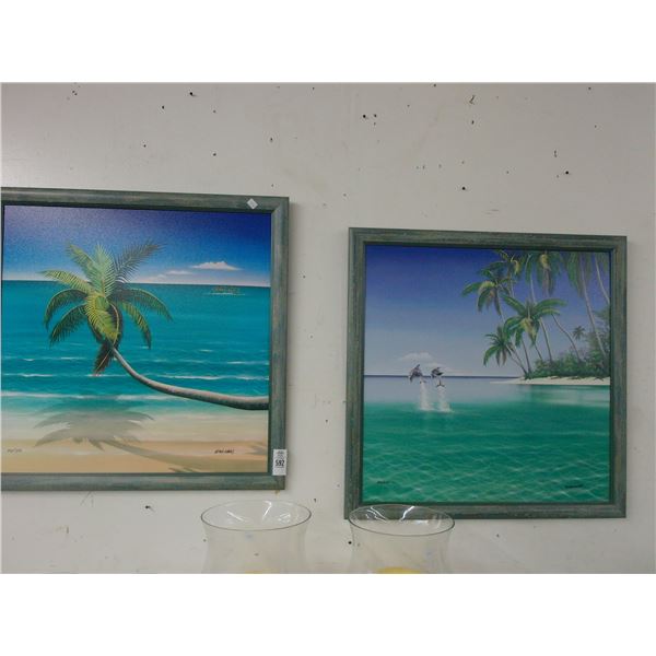 Tropical Oil On Canvas Sea Scape Wall Art Signed Morais-Pair - 30  X  30