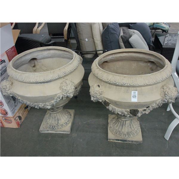 Cast Plastic Figural Motif Oversized Footed Planters - Pair