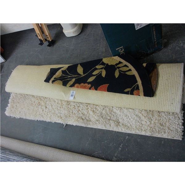 Black Floral Oval Bath Mat, Approx. 5'  X  7'  Beige Area Rug