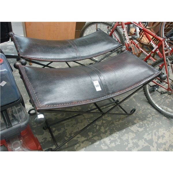 Large Metal /Leather Saddle Benches - Pair