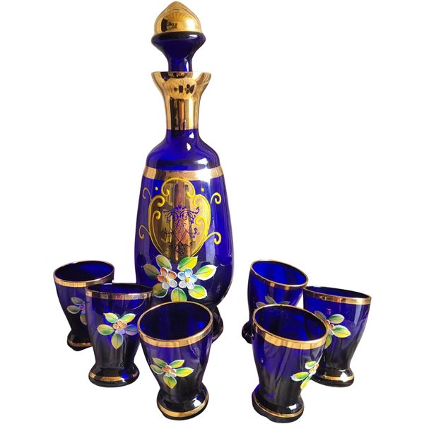 Vintage Cobolt Blue Decanter Set A