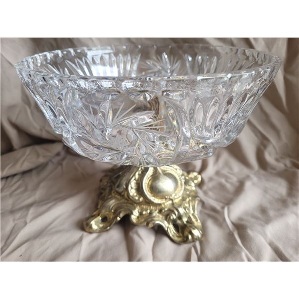 Crystal Cut Bowl on Bronze Pedestal A