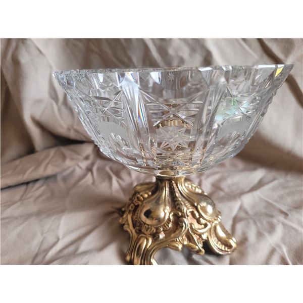 Crystal Cut Bowl on Bronze Pedestal A
