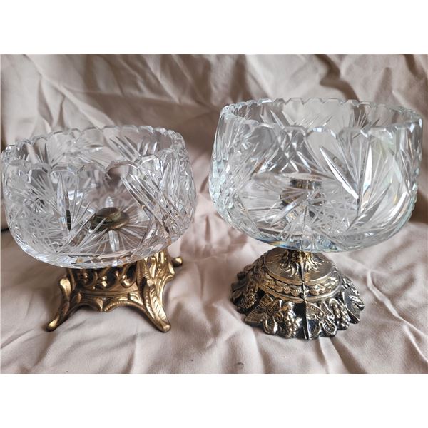 Crystal Cut Bowls on Bronze Pedestals A