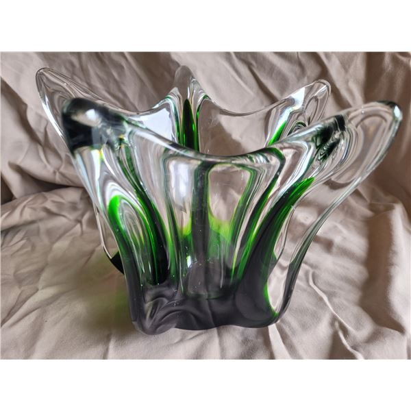 Green/Clear Art Glass Dish A