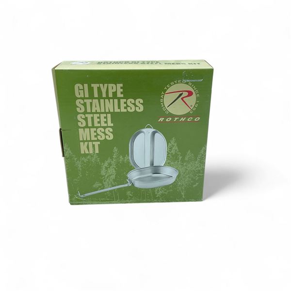 Rothco GI Type Stainless Steel Mess Kit, Inc Frying Pan/ Plate and 2 Compartment Plate, New