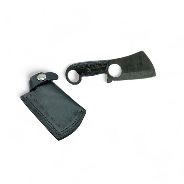 Fixed 3 1/2" Damascus Blade Knife with Wood Handle and Leather Belt Sheath