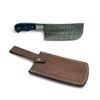 Image 1 : Fixed Damascus Blade Kitchen Cleaver with Blue Handle and Leather Sheath