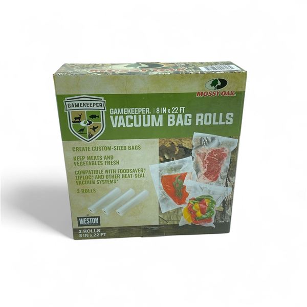 Weston Gamekeeper Vacuum Bag Rolls, 8" X 22' X 3 Rolls, New