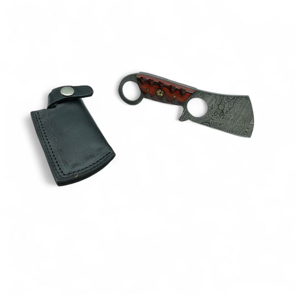 Fixed 3" Damascus Blade Knife with Orange Handle