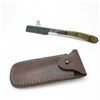 Image 1 : Folding 2 3/4" Damascus Blade Razor with Leather Sheath