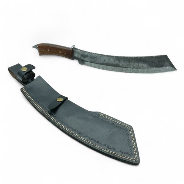 Fixed 10-1/2" Damascus Blade Knife with Leather Sheath