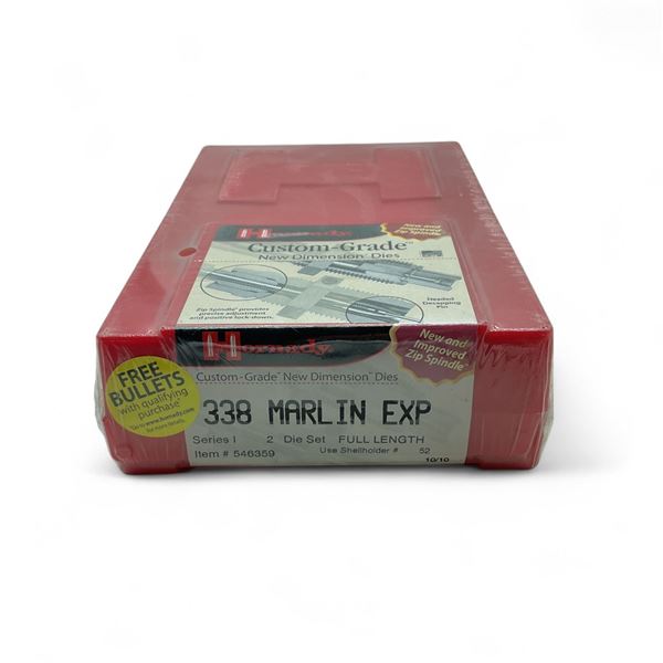 Hornady Custom Grade Reloading Dies, 338 Marlin EXP, Series I, 2 Die Set, Full Length, New