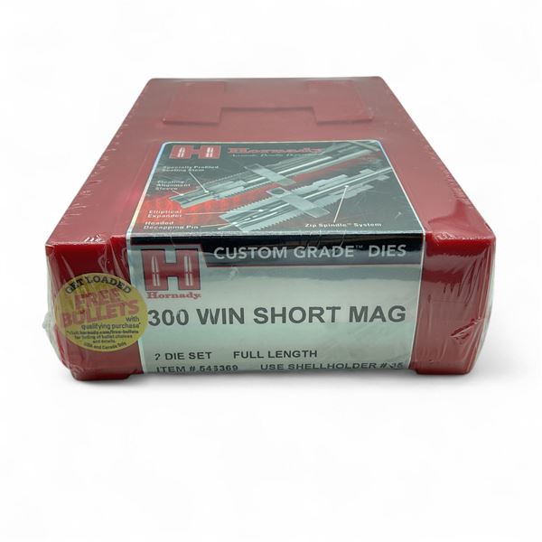 Hornady Custom Grade Reloading Dies, 300 Win Short Mag, 2 Die Set, Full Length, New