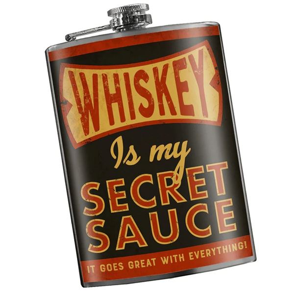 Trixie & Milo Stainless Steel 8 oz Flask, "Whiskey Is My Secret Sauce", New