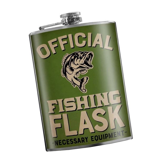 Trixie & Milo Stainless Steel 8 oz Flask, "Official Fishing Flask", New