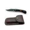 Image 1 : Folding 2-3/4" Damascus Blade Knife with Wooden Handle and Leather Pouch