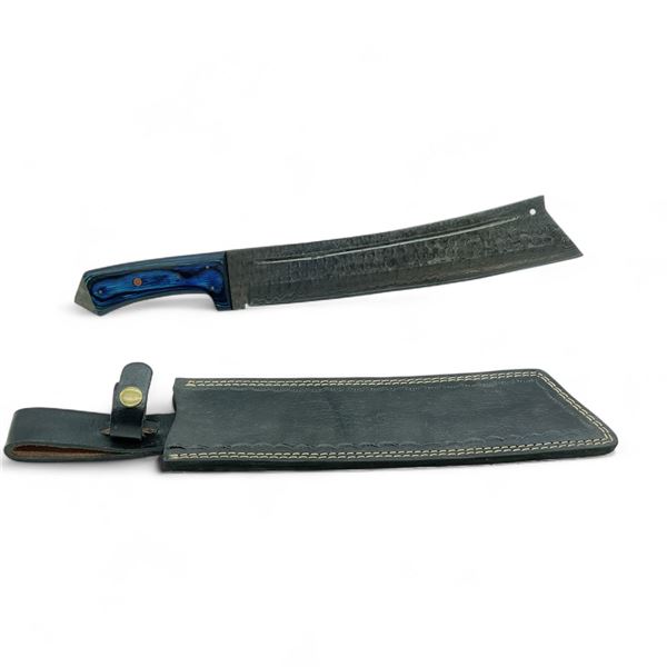 Fixed 11" Damascus Blade Knife with Leather Sheath