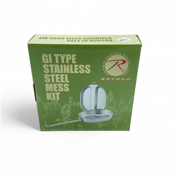 Rothco GI Type Stainless Steel Mess Kit, Inc Frying Pan/ Plate and Two Compartment Plate, New