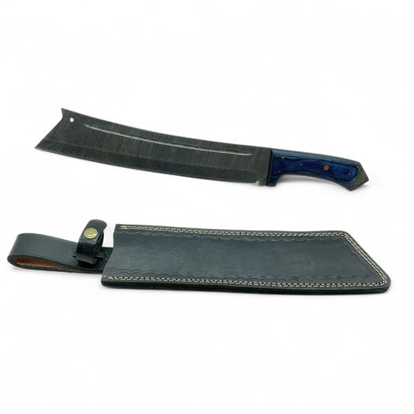 Fixed 11-1/4" Damascus Blade Knife with Leather Sheath