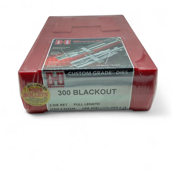 Hornady Custom Grade Reloading Dies, 300 Blackout, 2 Die Set, Full Length, New
