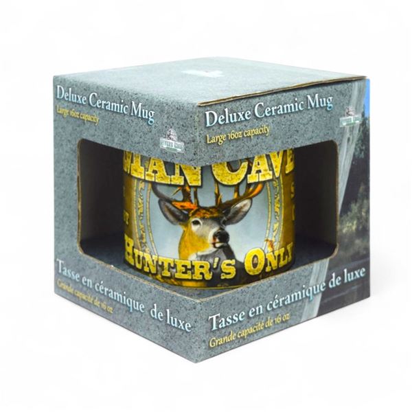 River's Edge 16 oz Deluxe Ceramic Mug, "Man Cave, Hunter's Only", New