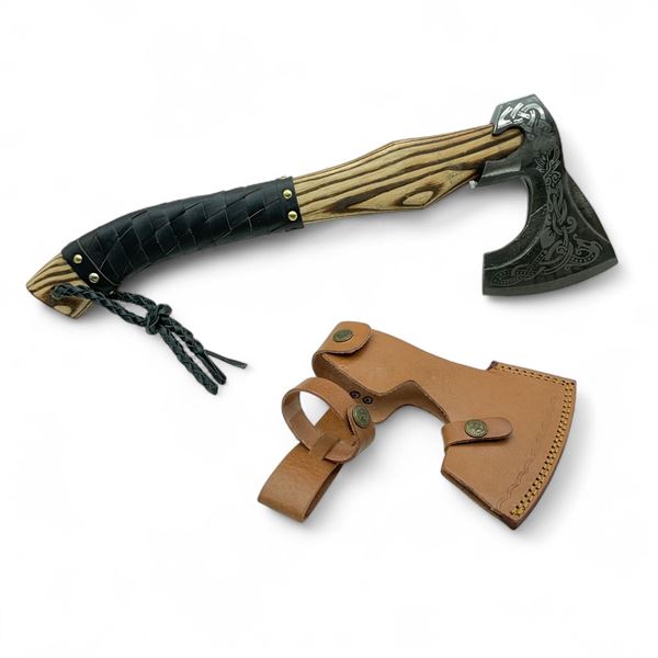 Viking Axe, 4-1/2' Blade, 17-3/4" Total Length with Leather Sheath, New
