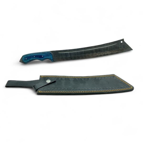 Fixed 11-1/4" Damascus Blade Knife with Leather Sheath