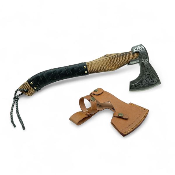 Viking Axe, 4-1/2' Blade, 18" Total Length with Leather Sheath, New